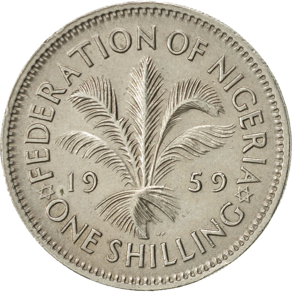 Coin, Nigeria, Elizabeth II, Shilling, 1959, AU(55-58), Copper-nickel, KM:5