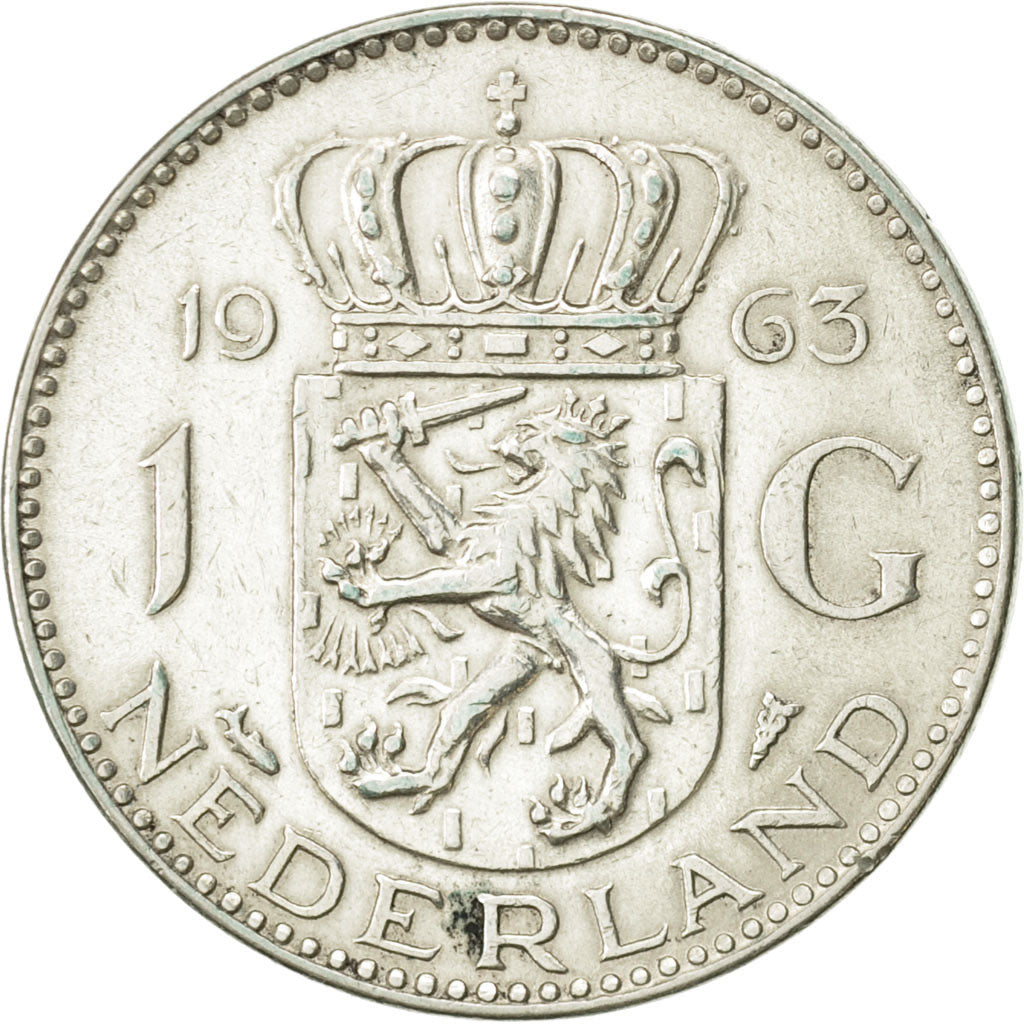 Coin, Netherlands, Juliana, Gulden, 1963, AU(55-58), Silver, KM:184