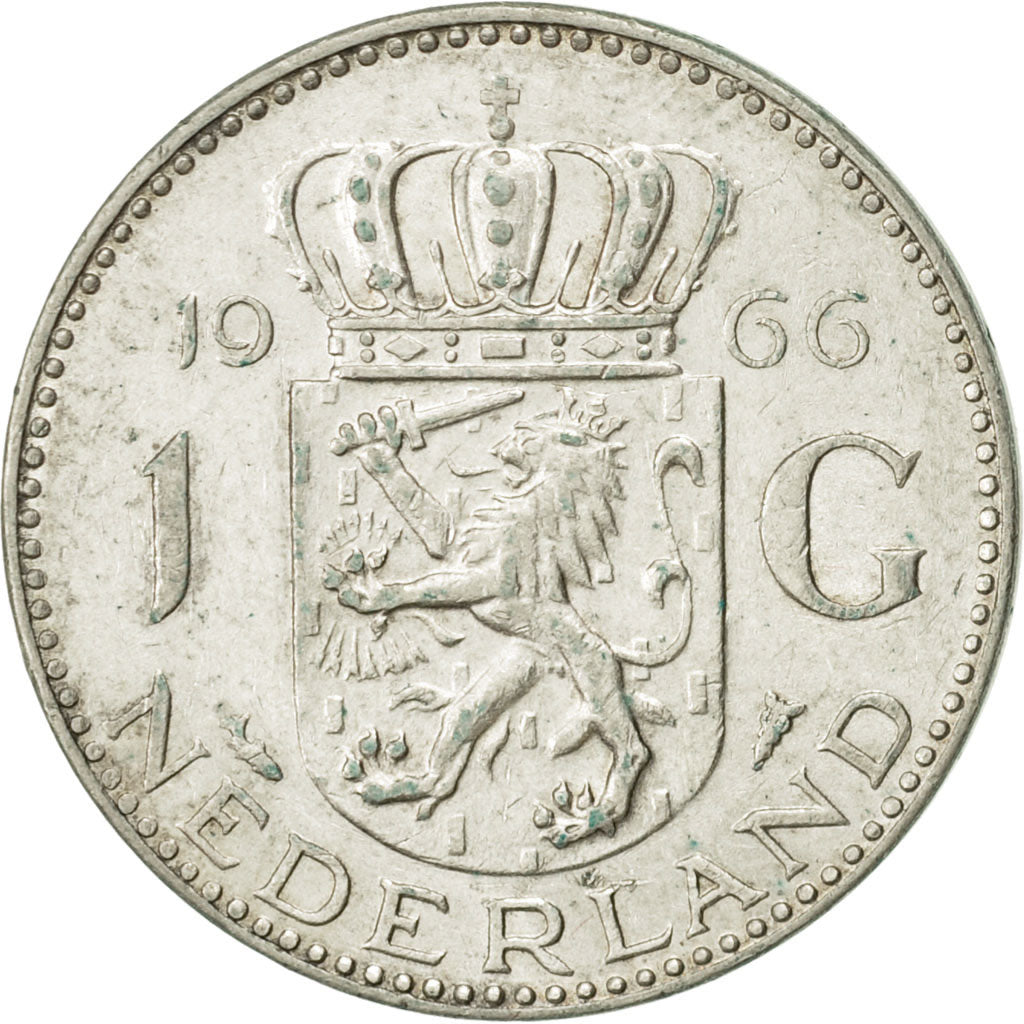 Coin, Netherlands, Juliana, Gulden, 1966, AU(50-53), Silver, KM:184