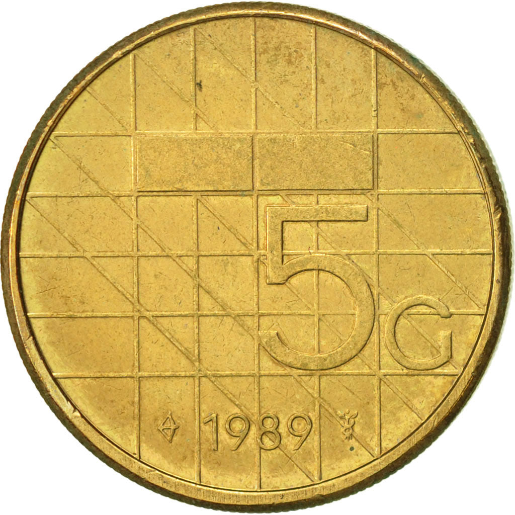 Munten, Nederland, Beatrix, 5 Gulden, 1989, ZF+, Bronze Clad Nickel, KM:210
