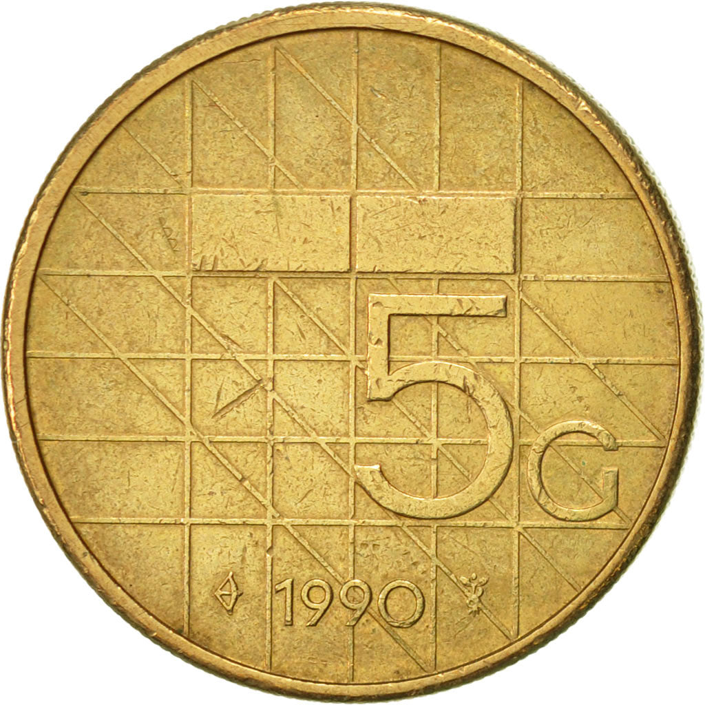 Monnaie, Pays-Bas, Beatrix, 5 Gulden, 1990, TTB+, Bronze Clad Nickel, KM:210