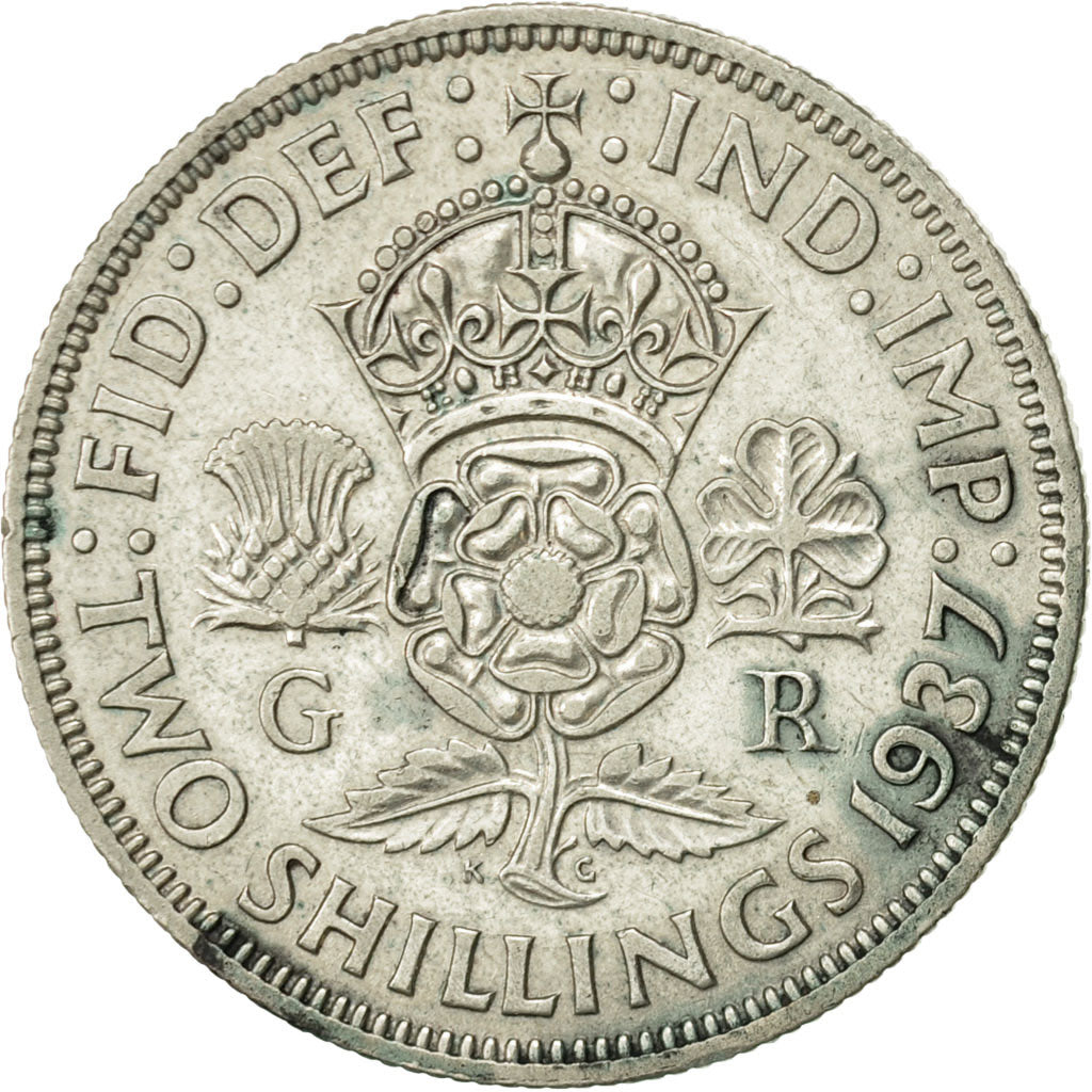 Great Britain, George VI, Florin, Two Shillings, 1937, AU(50-53), Silver, KM:855
