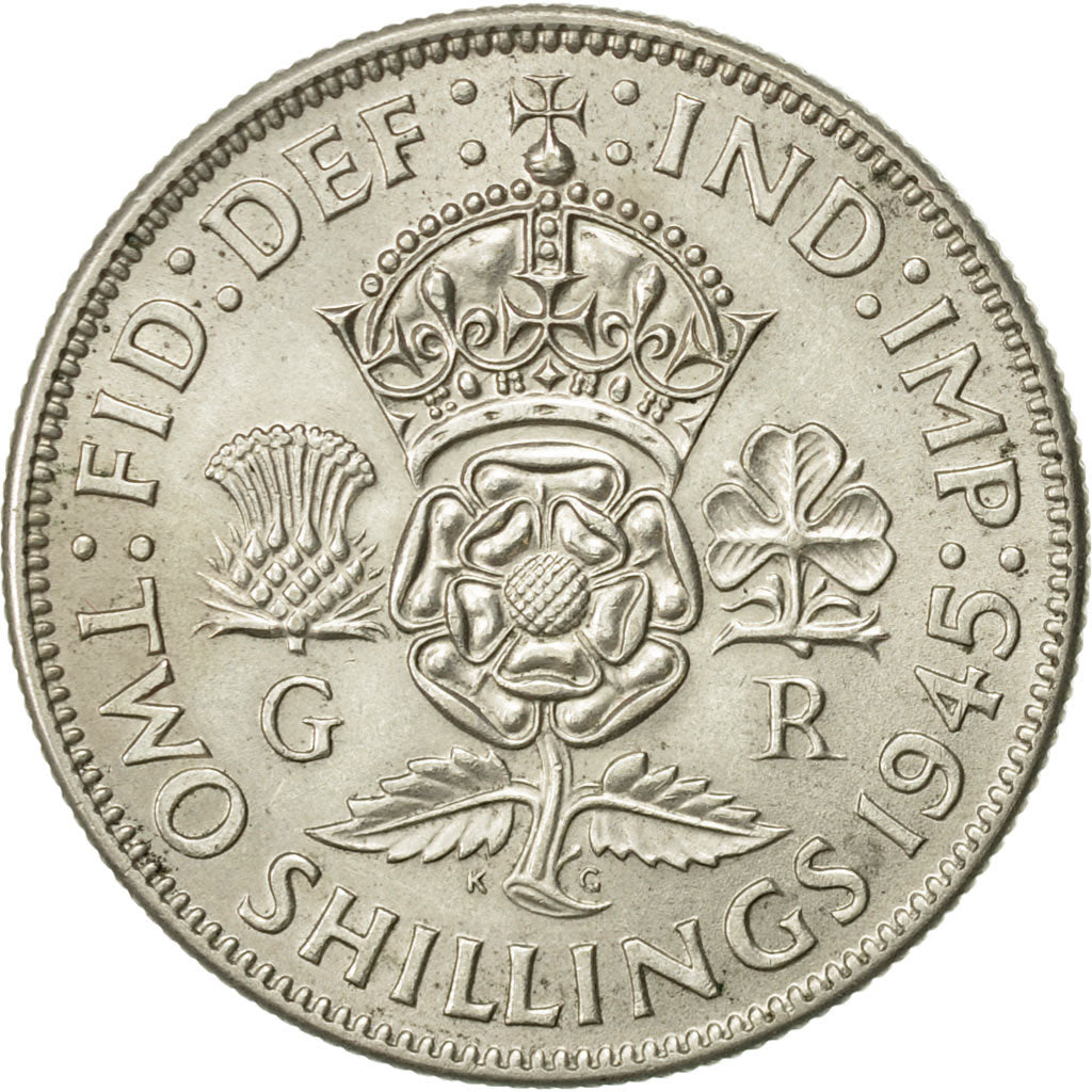 Coin, Great Britain, George VI, Florin, Two Shillings, 1945, AU(55-58), Silver