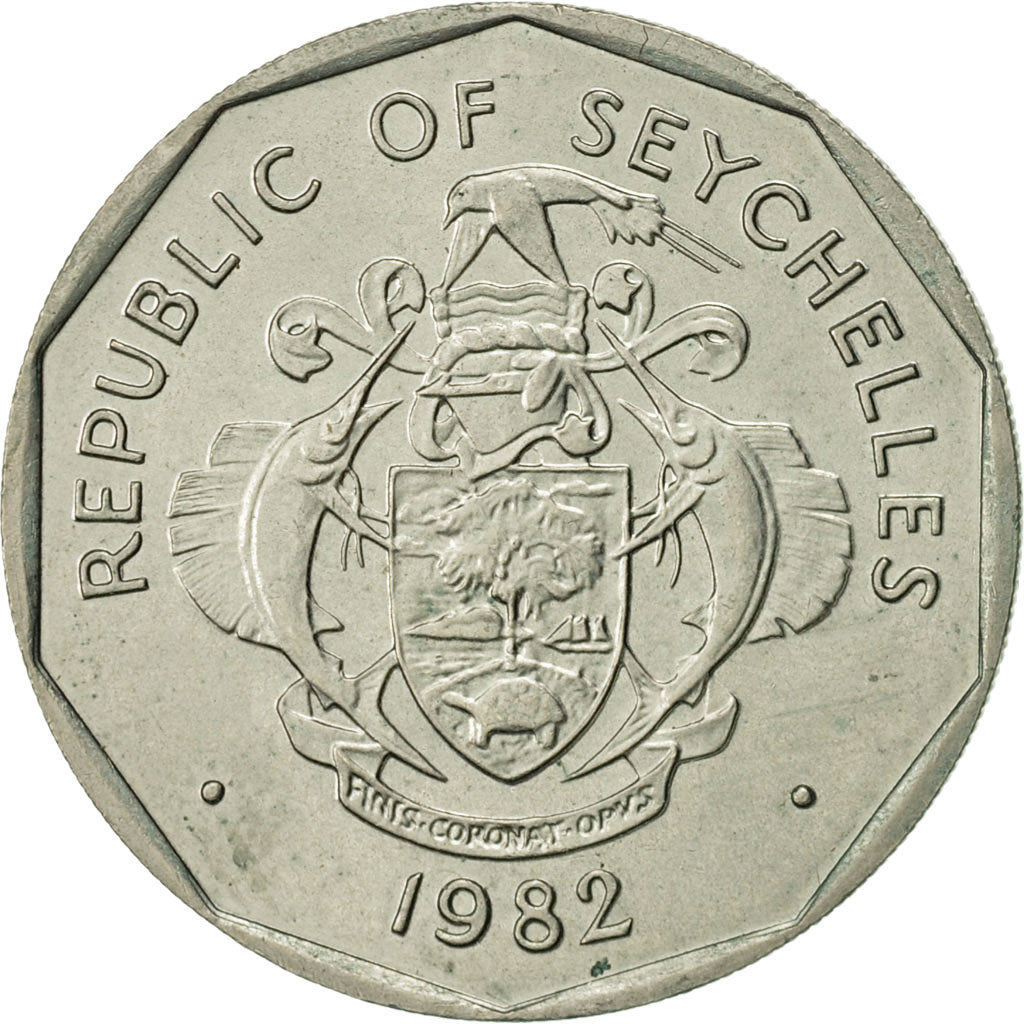 Coin, Seychelles, 5 Rupees, 1982, British Royal Mint, AU(55-58), Copper-nickel