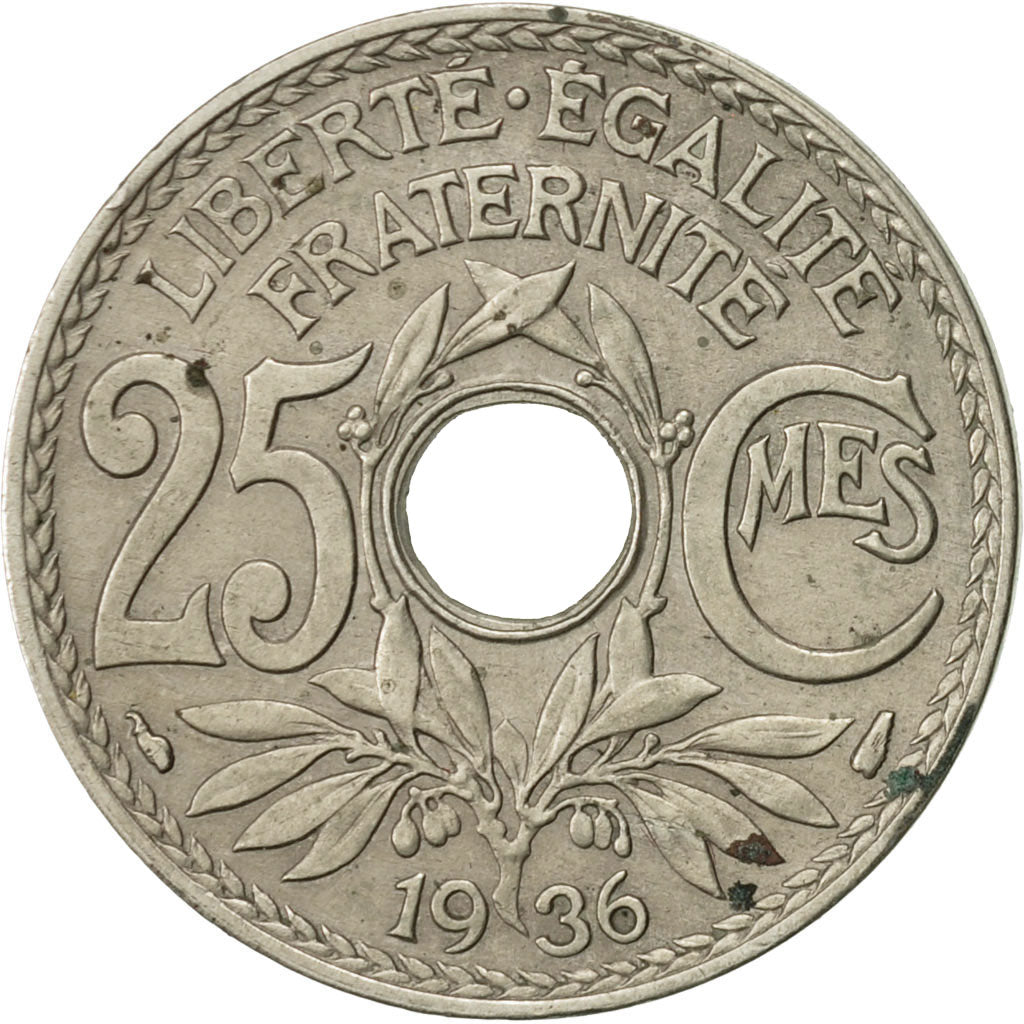 Moneta, Francia, Lindauer, 25 Centimes, 1936, BB, Rame-nichel, KM:867a