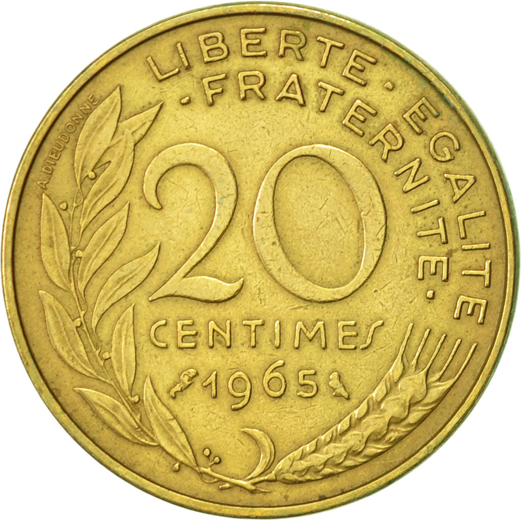 Coin, France, Marianne, 20 Centimes, 1965, Paris, AU(50-53), Aluminum-Bronze