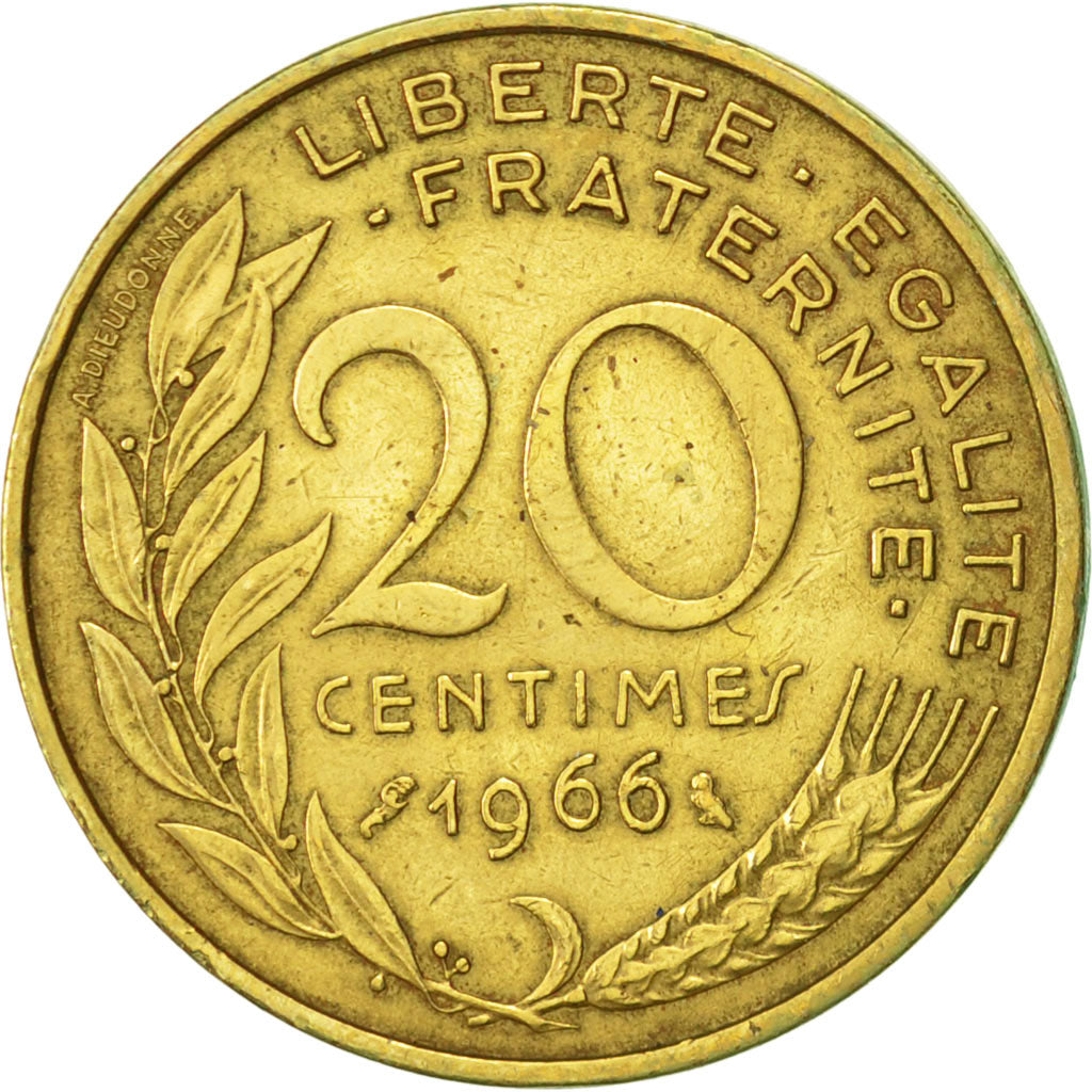 Coin, France, Marianne, 20 Centimes, 1966, Paris, AU(50-53), Aluminum-Bronze