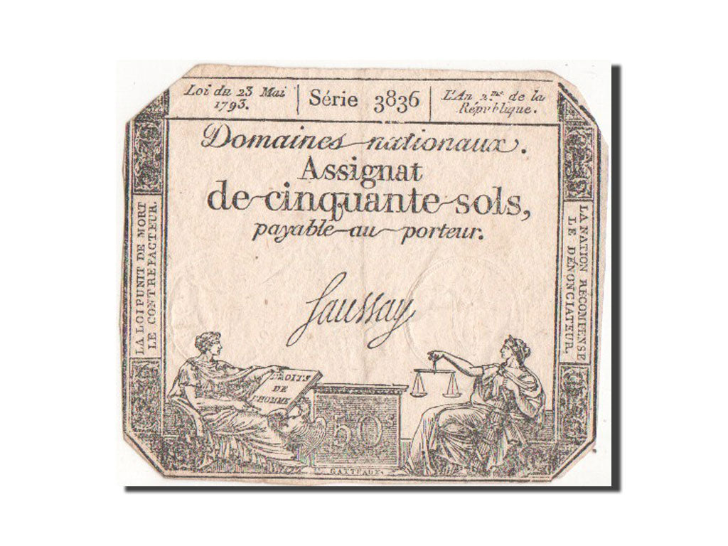 France, 50 Sols, 1793, KM #A70b, EF(40-45), Lafaurie #167, France, 50 Sols,...
