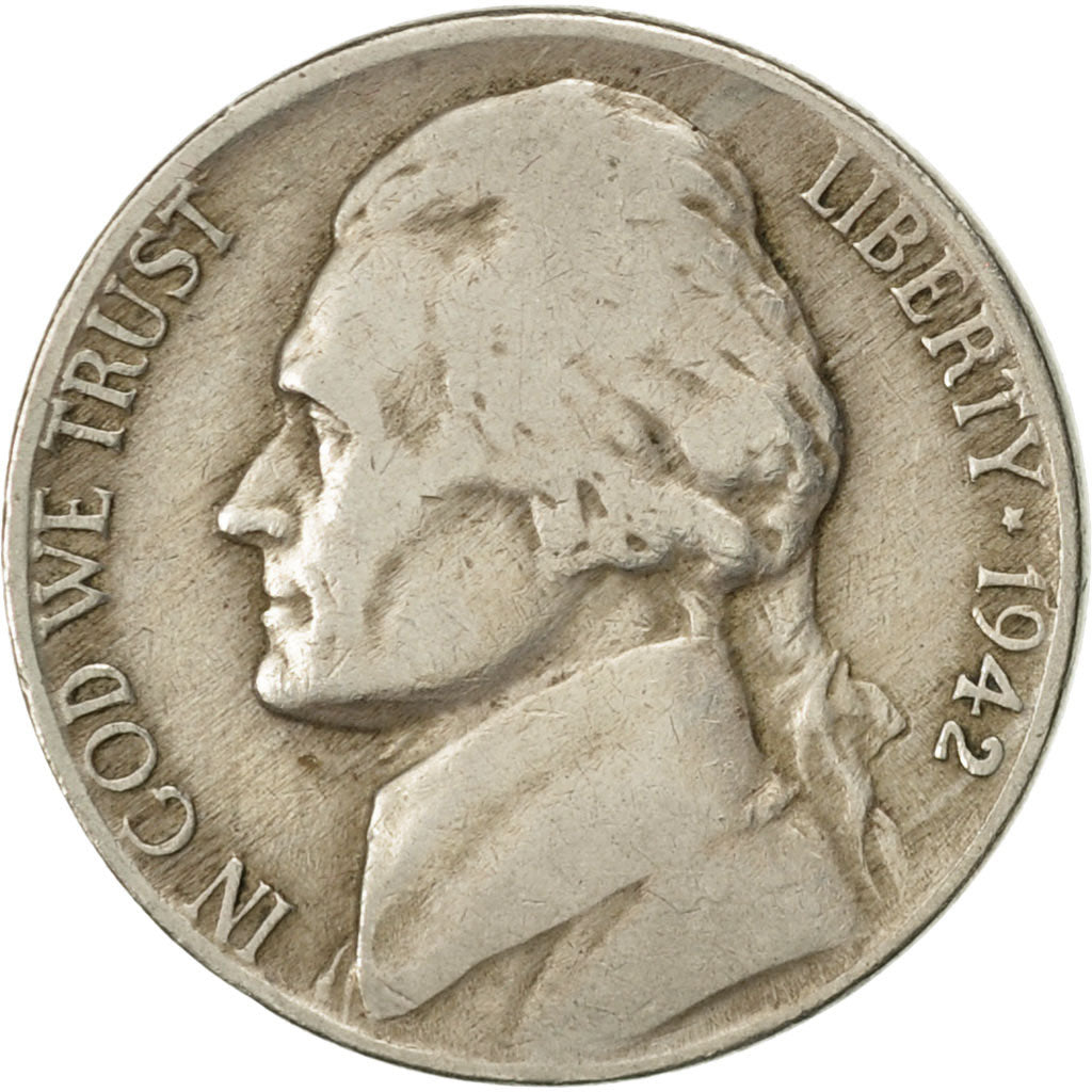 United States, Jefferson Nickel, 5 Cents, 1942, U.S. Mint, Philadelphia