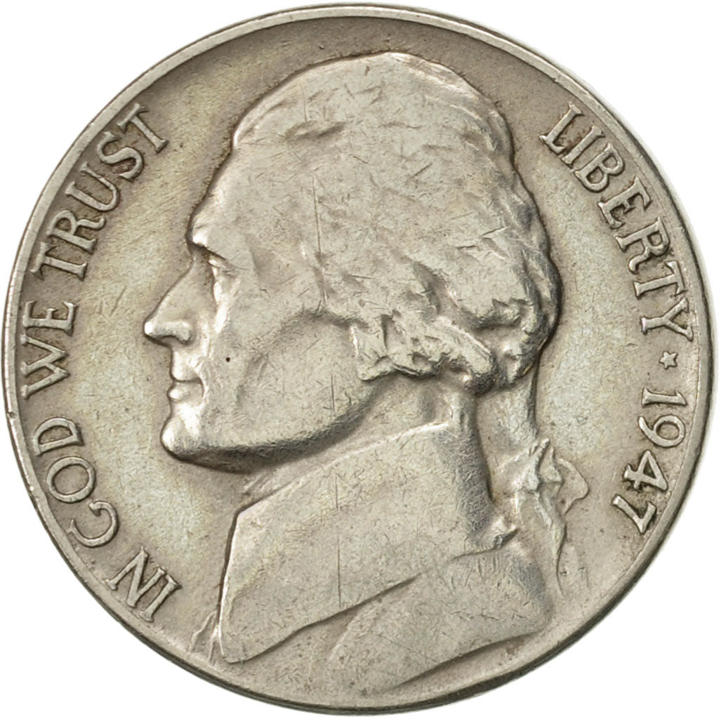 United States, Jefferson Nickel, 5 Cents, 1947, U.S. Mint, Philadelphia