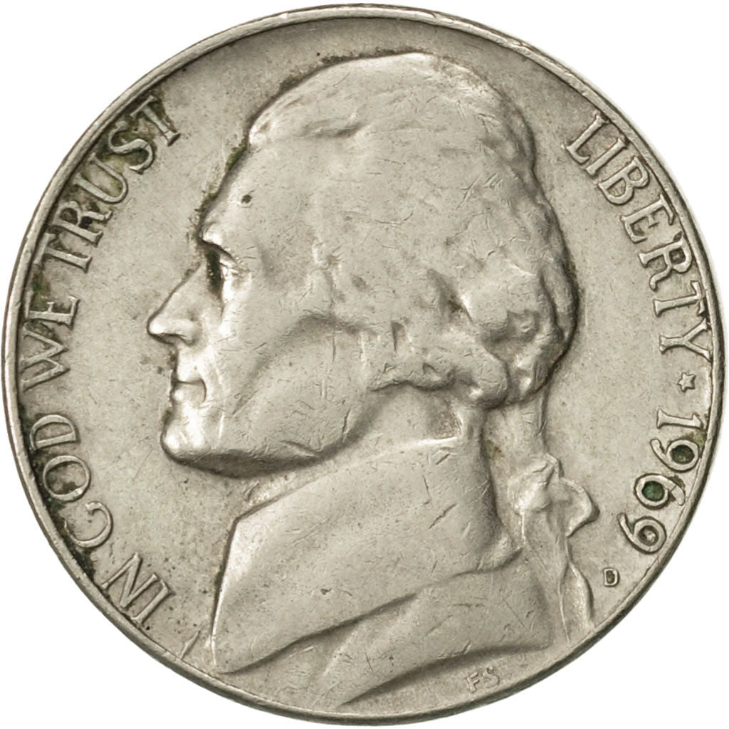 Monnaie, États-Unis, Jefferson Nickel, 5 Cents, 1969, U.S. Mint, Denver, TTB+