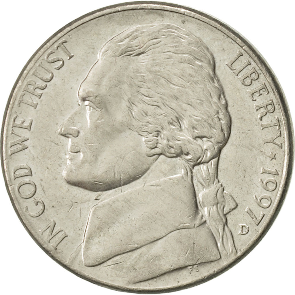 Coin, United States, Jefferson Nickel, 5 Cents, 1997, U.S. Mint, Denver