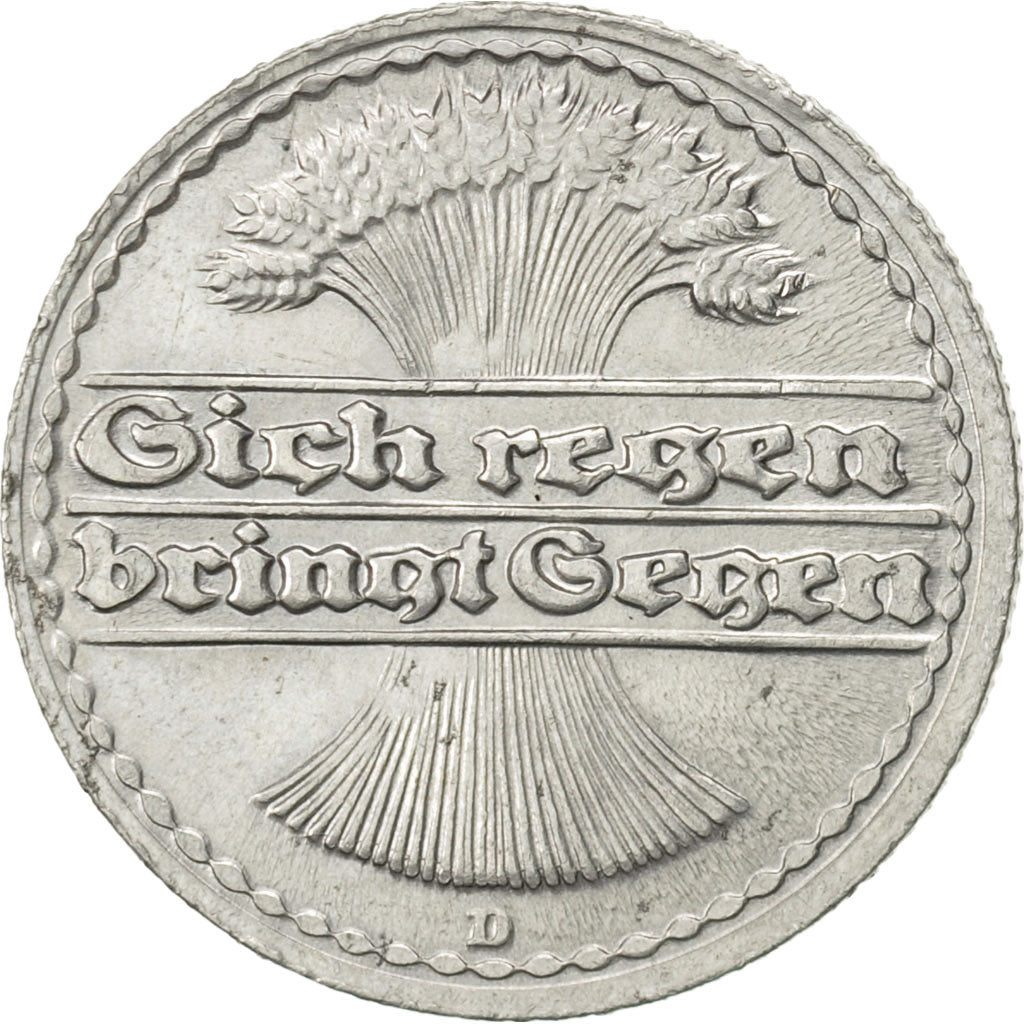 Coin, GERMANY, WEIMAR REPUBLIC, 50 Pfennig, 1922, Munich, AU(55-58), Aluminum