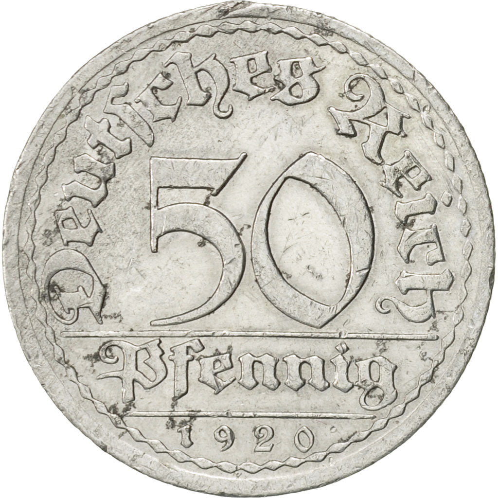 Moneda, ALEMANIA - REPÚBLICA DE WEIMAR, 50 Pfennig, 1920, Berlin, MBC+