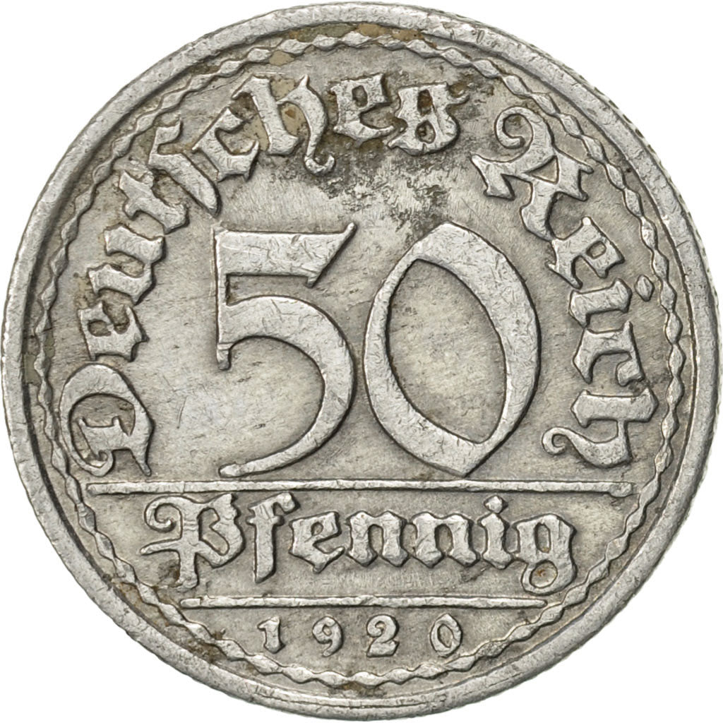 Coin, GERMANY, WEIMAR REPUBLIC, 50 Pfennig, 1920, Stuttgart, AU(50-53)