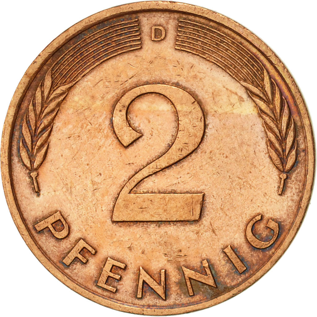 Monnaie, République fédérale allemande, 2 Pfennig, 1989, Munich, SUP, Copper