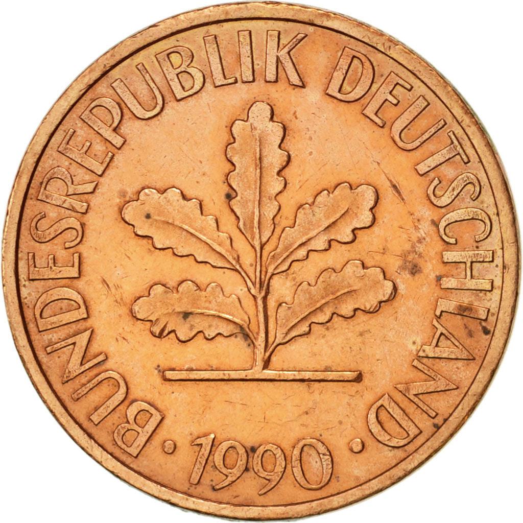 Coin, GERMANY - FEDERAL REPUBLIC, 2 Pfennig, 1990, Munich, AU(55-58), Copper
