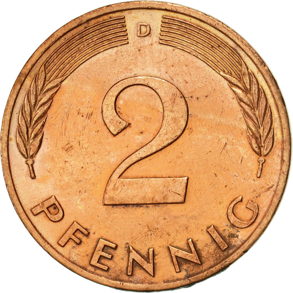 Coin, GERMANY - FEDERAL REPUBLIC, 2 Pfennig, 1990, Munich, AU(55-58), Copper