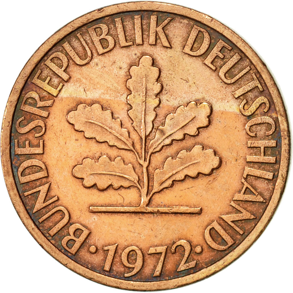 Moneta, Niemcy - RFN, 2 Pfennig, 1972, Karlsruhe, AU(55-58), Miedź platerowana
