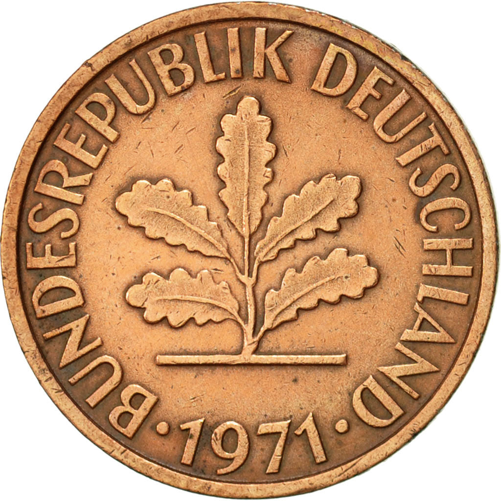 Munten, Federale Duitse Republiek, 2 Pfennig, 1971, Stuttgart, PR, Copper Plated