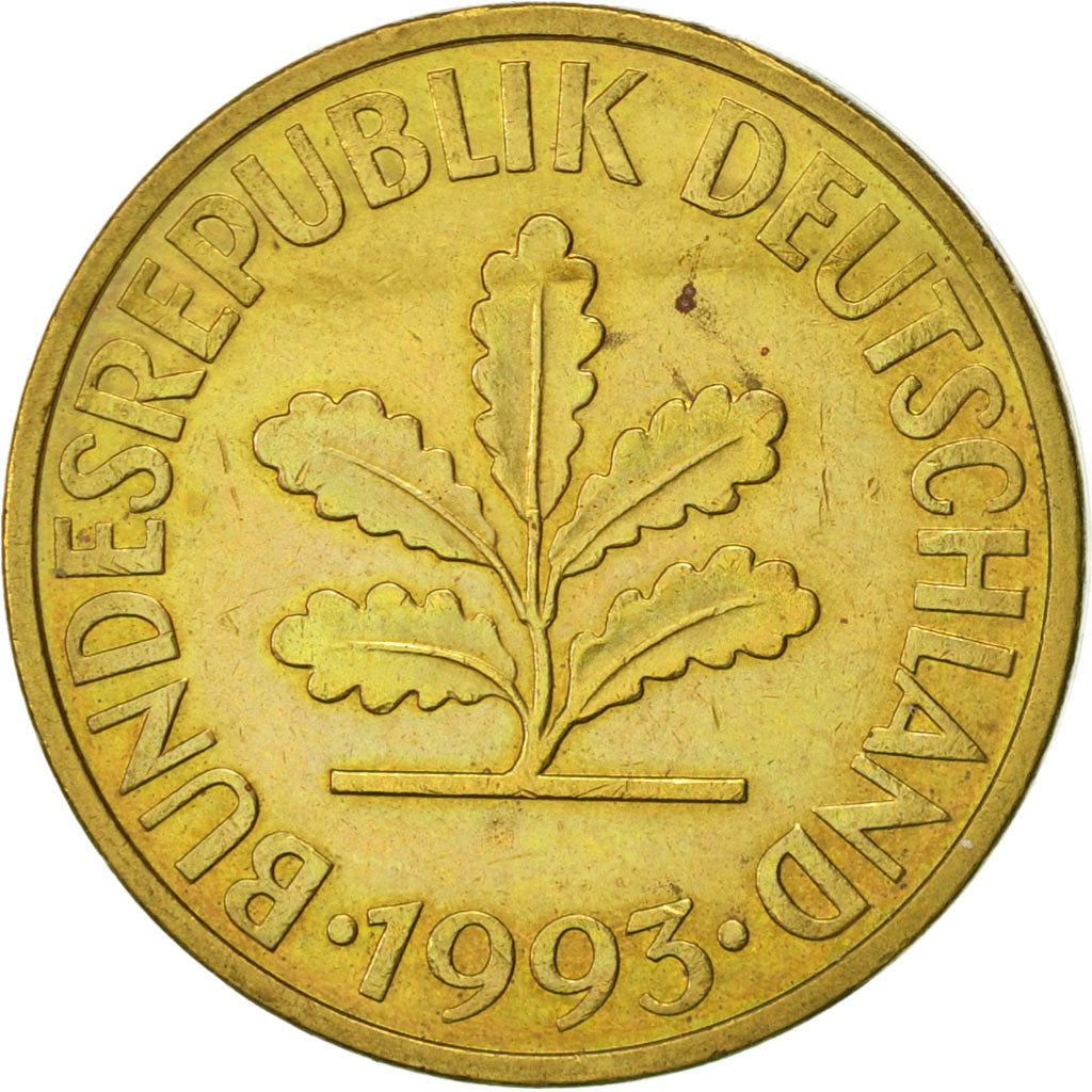 Coin, GERMANY - FEDERAL REPUBLIC, 10 Pfennig, 1993, Munich, AU(55-58), Brass