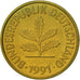 Moneda, ALEMANIA - REPÚBLICA FEDERAL, 5 Pfennig, 1991, Stuttgart, EBC, Latón