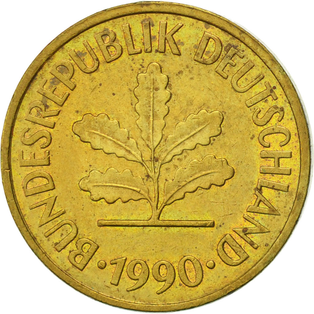 Coin, GERMANY - FEDERAL REPUBLIC, 5 Pfennig, 1990, Hambourg, AU(55-58), Brass