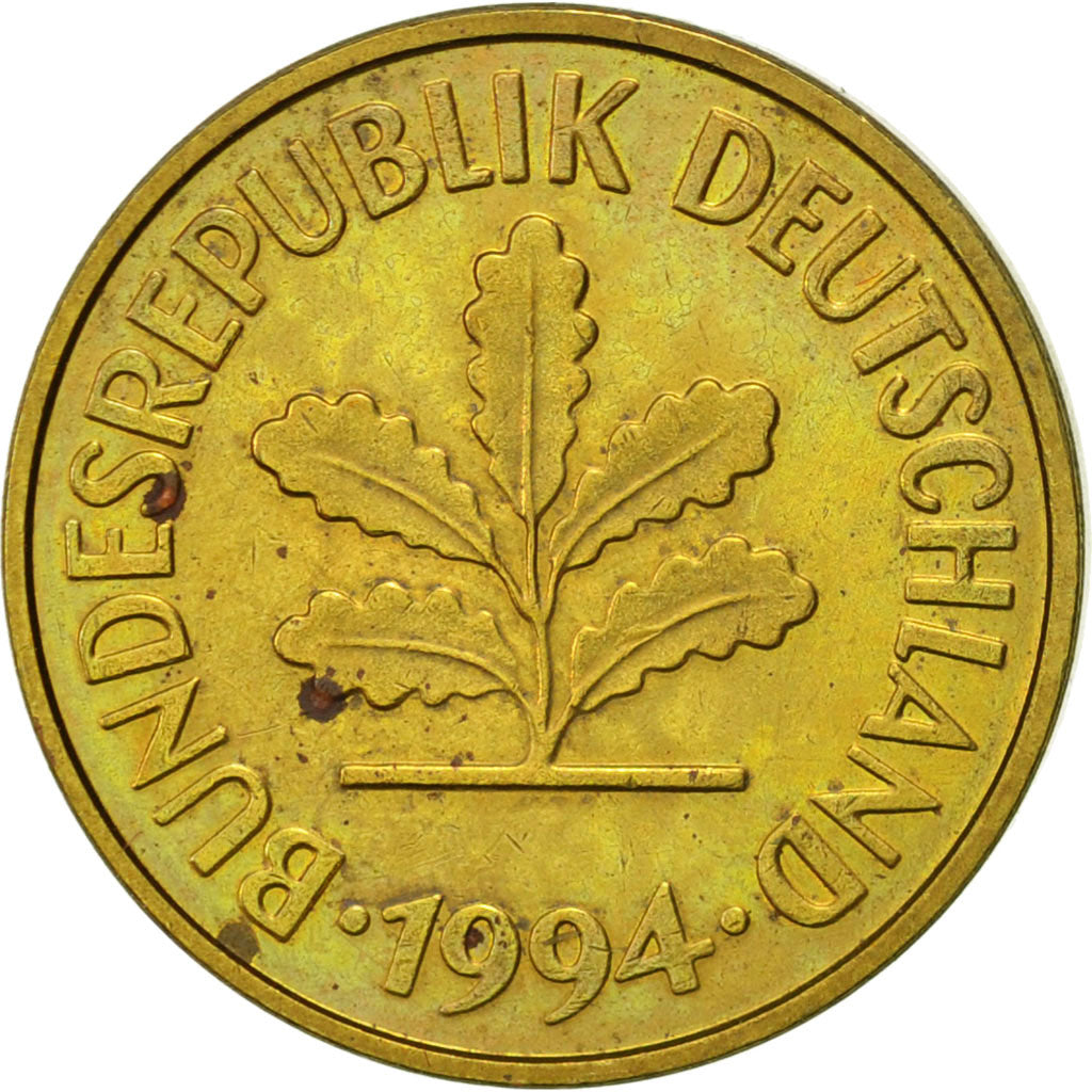 Coin, GERMANY - FEDERAL REPUBLIC, 5 Pfennig, 1994, Munich, AU(55-58), Brass Clad