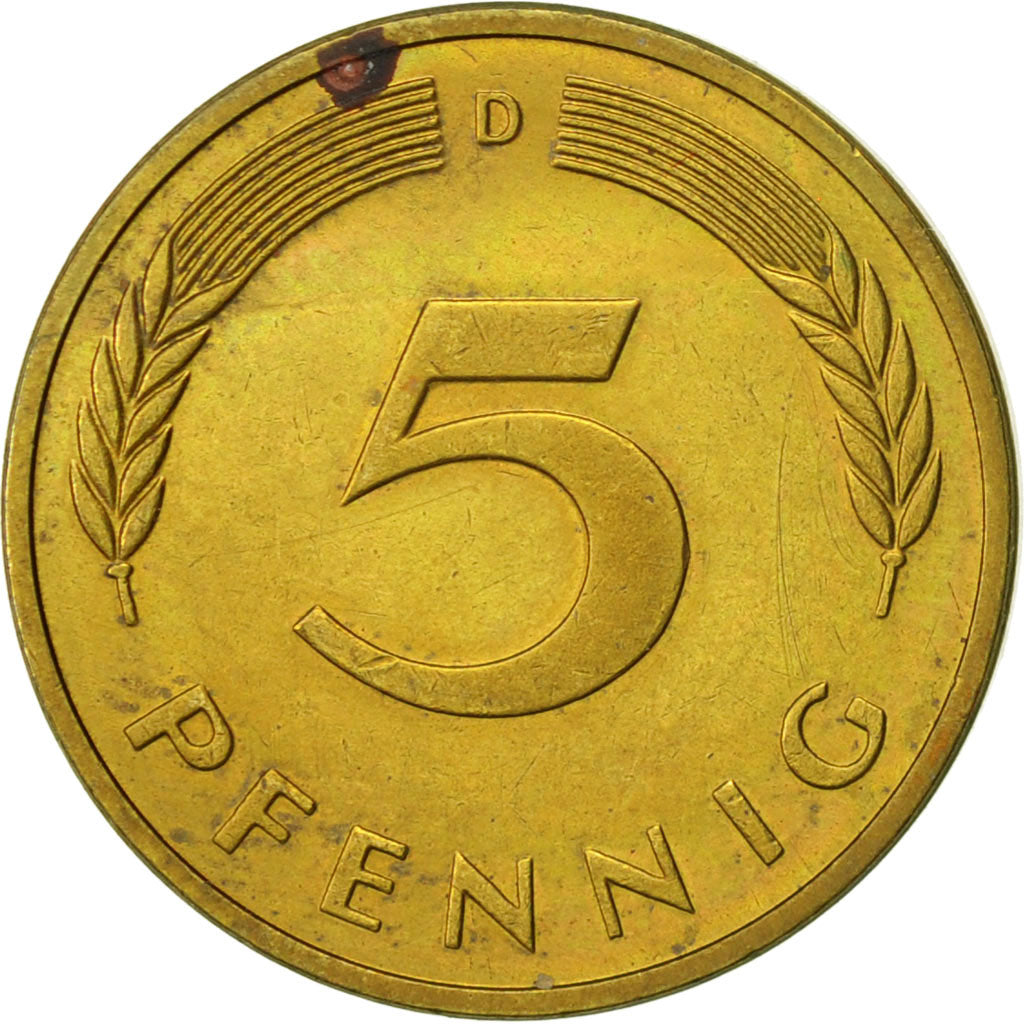 Coin, GERMANY - FEDERAL REPUBLIC, 5 Pfennig, 1994, Munich, AU(55-58), Brass Clad