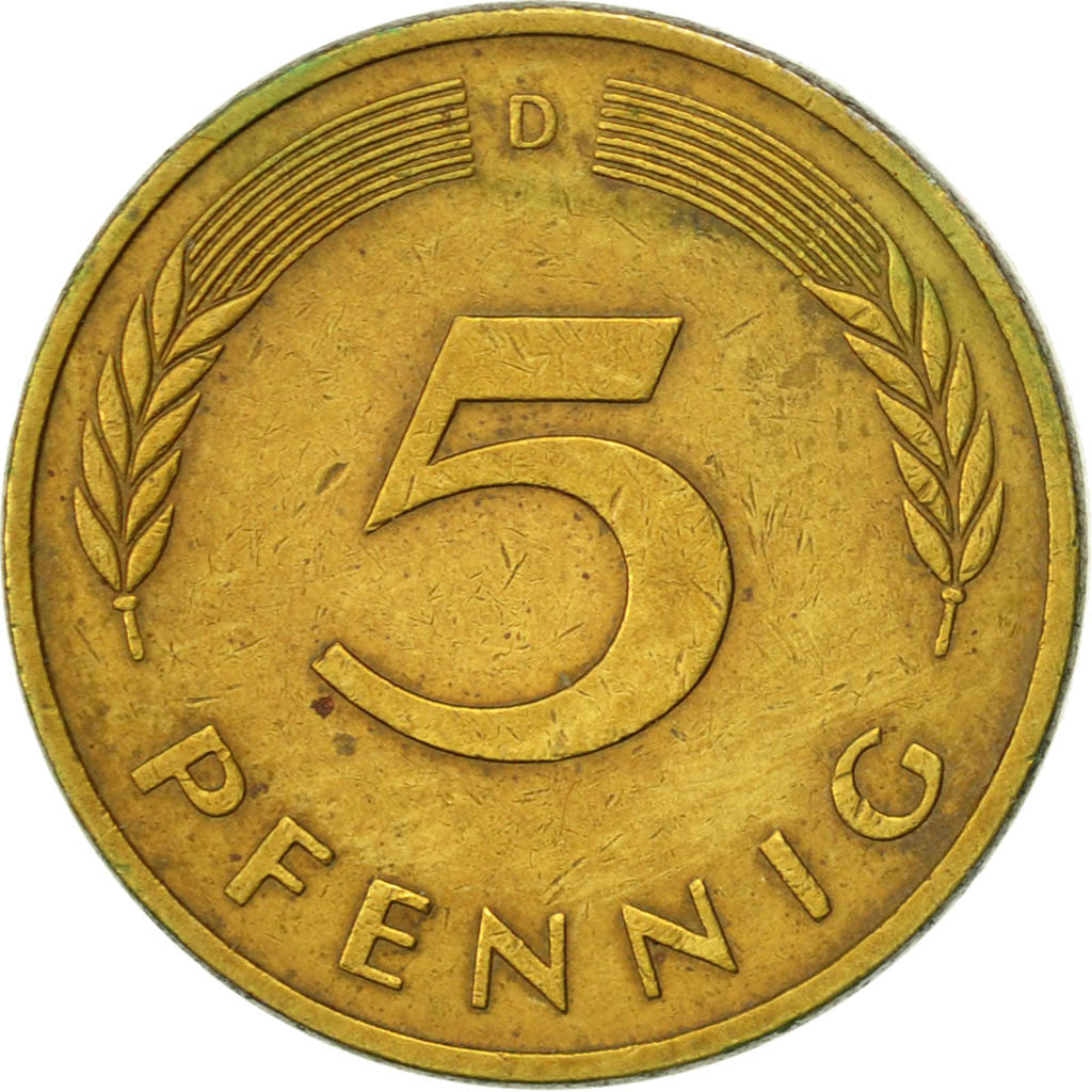 Coin, GERMANY - FEDERAL REPUBLIC, 5 Pfennig, 1983, Munich, AU(55-58), Brass Clad