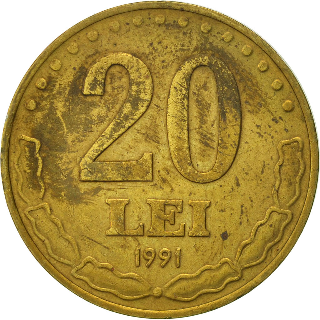 Romania, 20 Lei, 1991, EF(40-45), Brass Clad Steel, KM:109