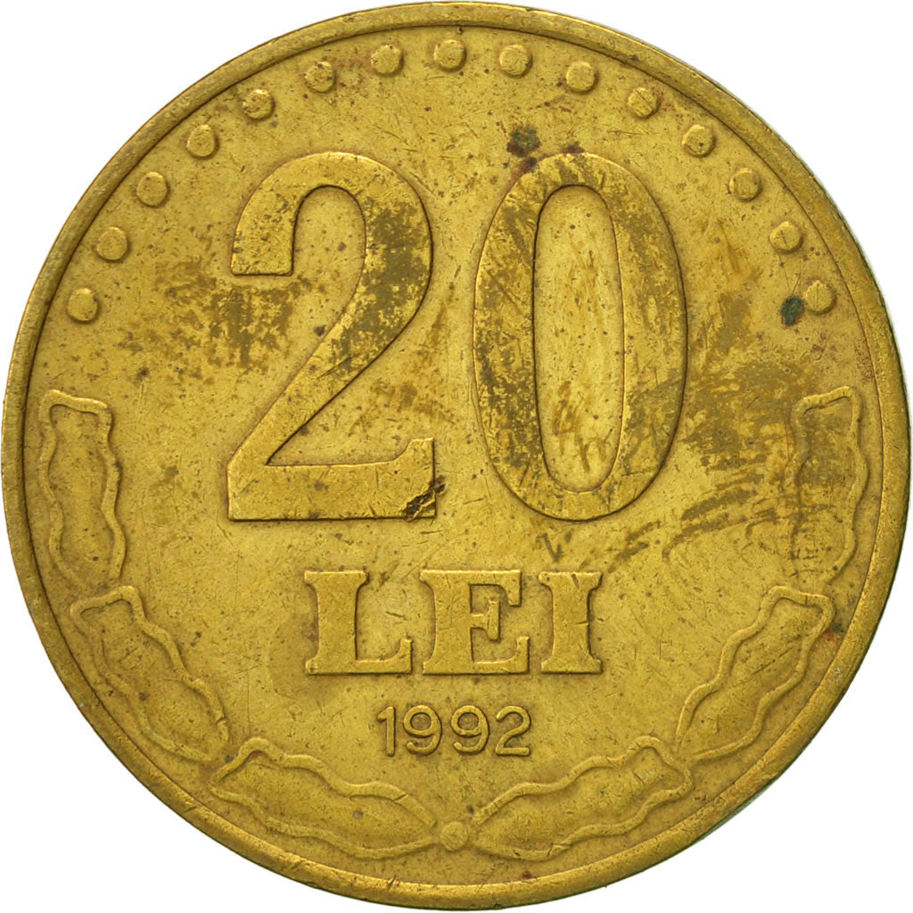 Romania, 20 Lei, 1992, EF(40-45), Brass Clad Steel, KM:109