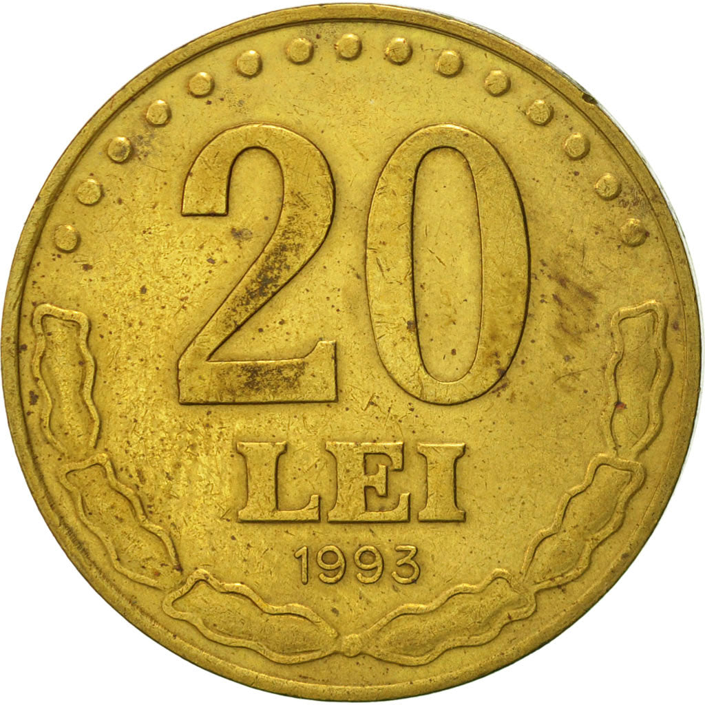 Romania, 20 Lei, 1993, EF(40-45), Brass Clad Steel, KM:109