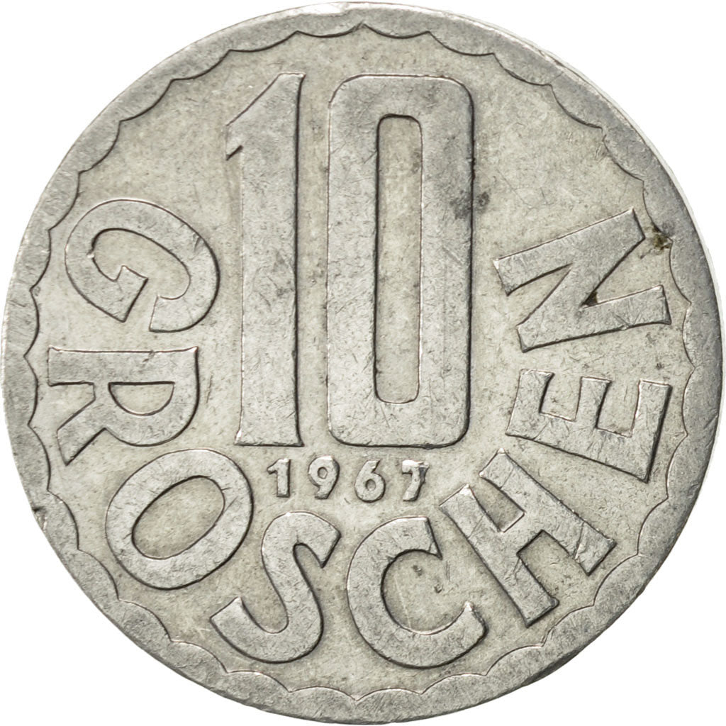 Coin, Austria, 10 Groschen, 1967, Vienna, AU(55-58), Aluminum, KM:2878