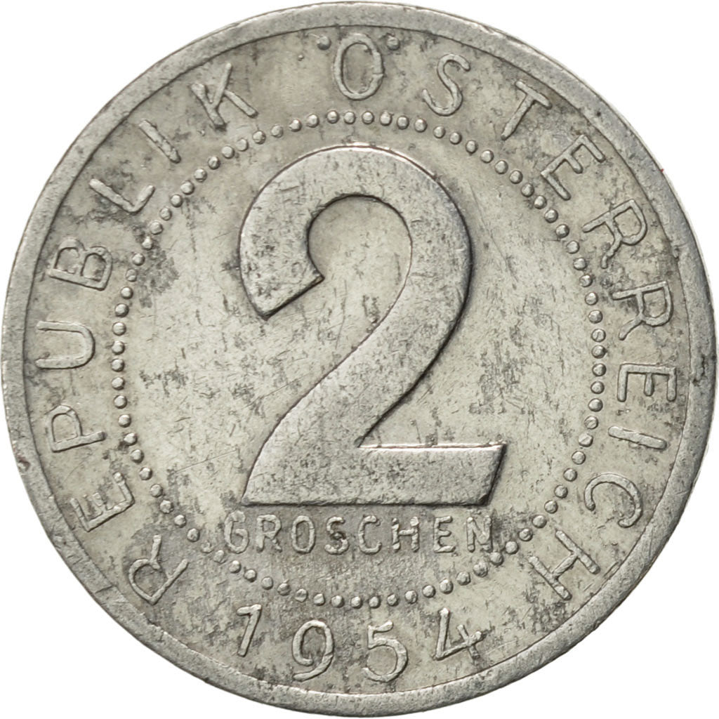 Coin, Austria, 2 Groschen, 1954, AU(55-58), Aluminum, KM:2876