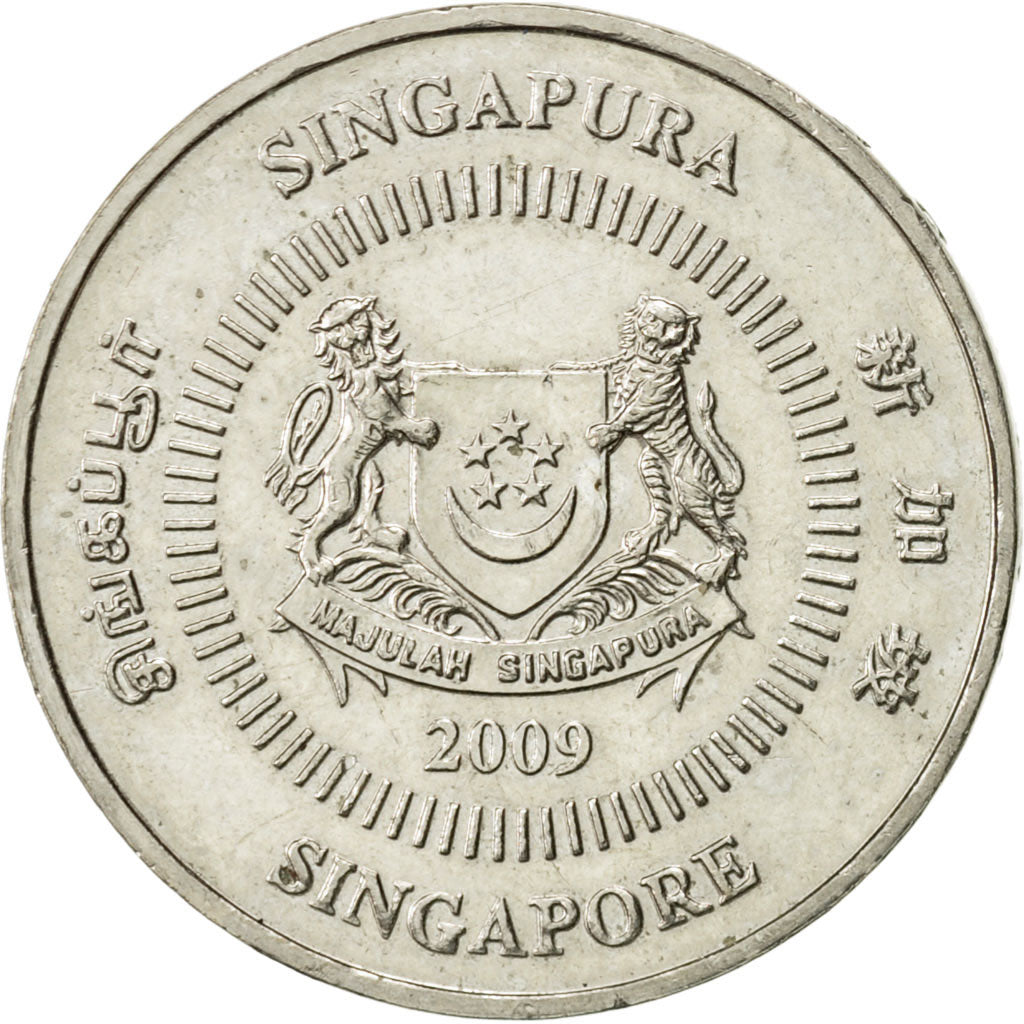 Coin, Singapore, 50 Cents, 2009, Singapore Mint, AU(55-58), Copper-nickel