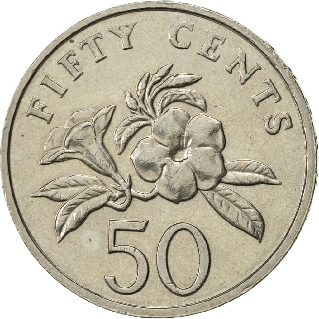 Coin, Singapore, 50 Cents, 1990, British Royal Mint, AU(55-58), Copper-nickel