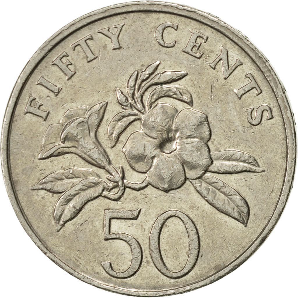 Coin, Singapore, 50 Cents, 1991, British Royal Mint, AU(55-58), Copper-nickel