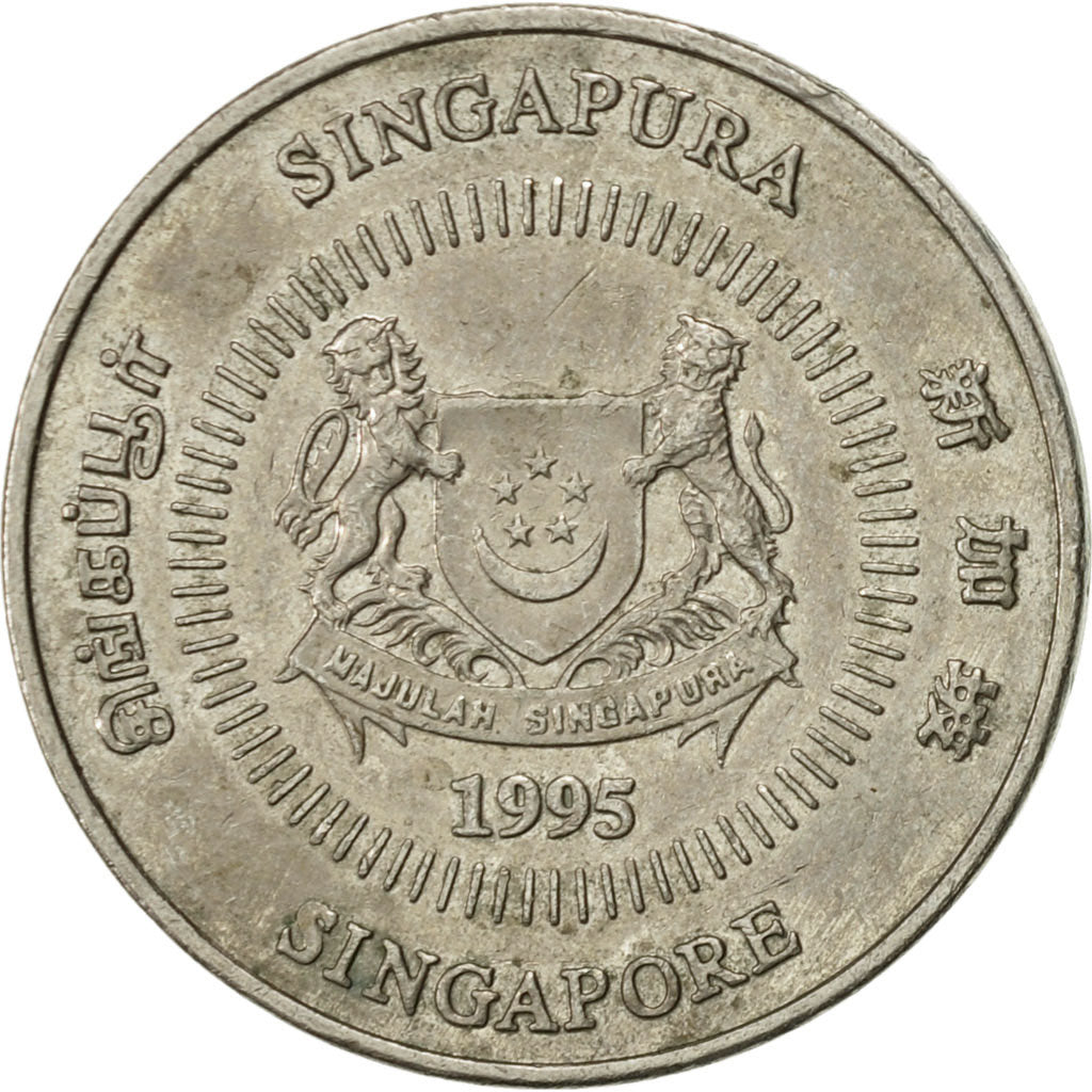 Coin, Singapore, 50 Cents, 1995, Singapore Mint, AU(55-58), Copper-nickel