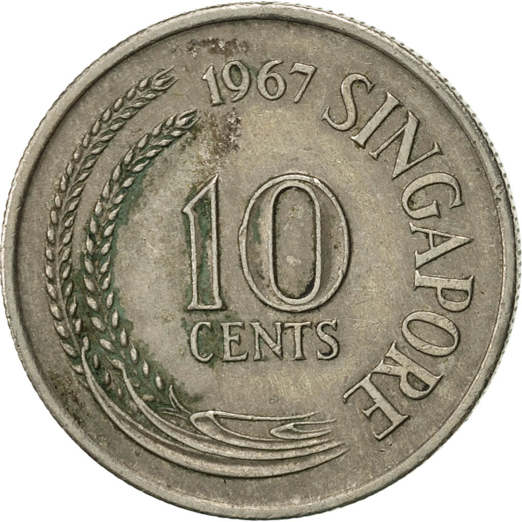 Singapore, 10 Cents, 1967, Singapore Mint, AU(50-53), Copper-nickel, KM:3