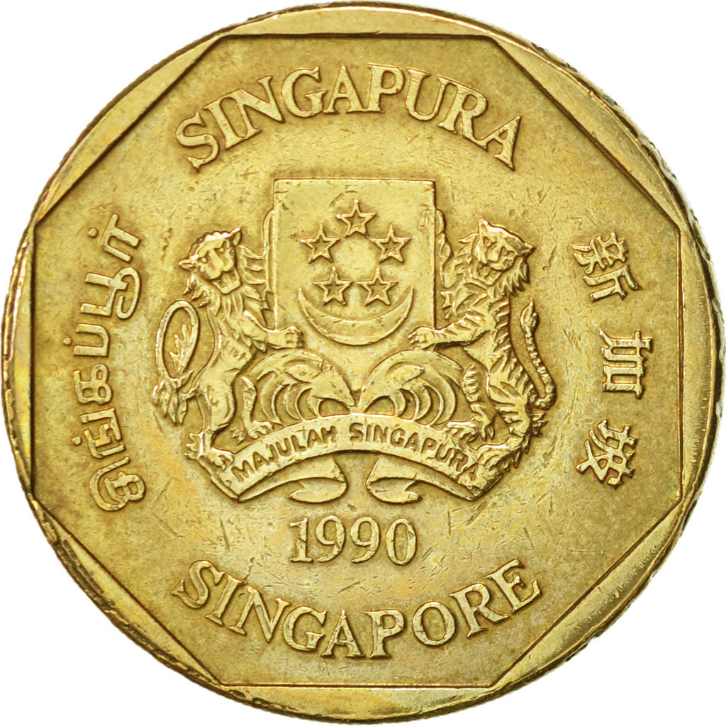 Singapore, Dollar, 1990, British Royal Mint, AU(55-58), Aluminum-Bronze, KM:54b