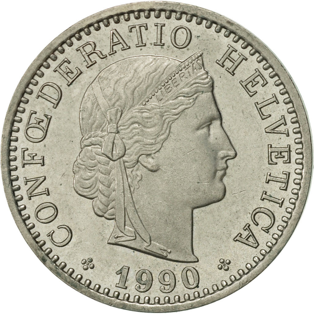 Switzerland, 20 Rappen, 1990, Bern, AU(55-58), Copper-nickel, KM:29a