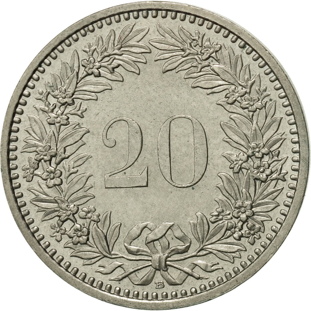 Switzerland, 20 Rappen, 1990, Bern, AU(55-58), Copper-nickel, KM:29a