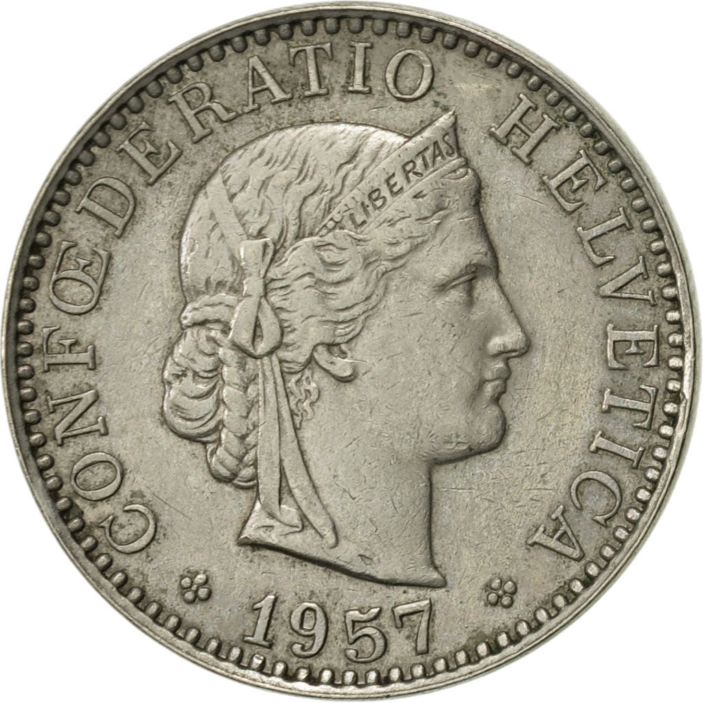Coin, Switzerland, 20 Rappen, 1957, Bern, AU(55-58), Copper-nickel, KM:29a
