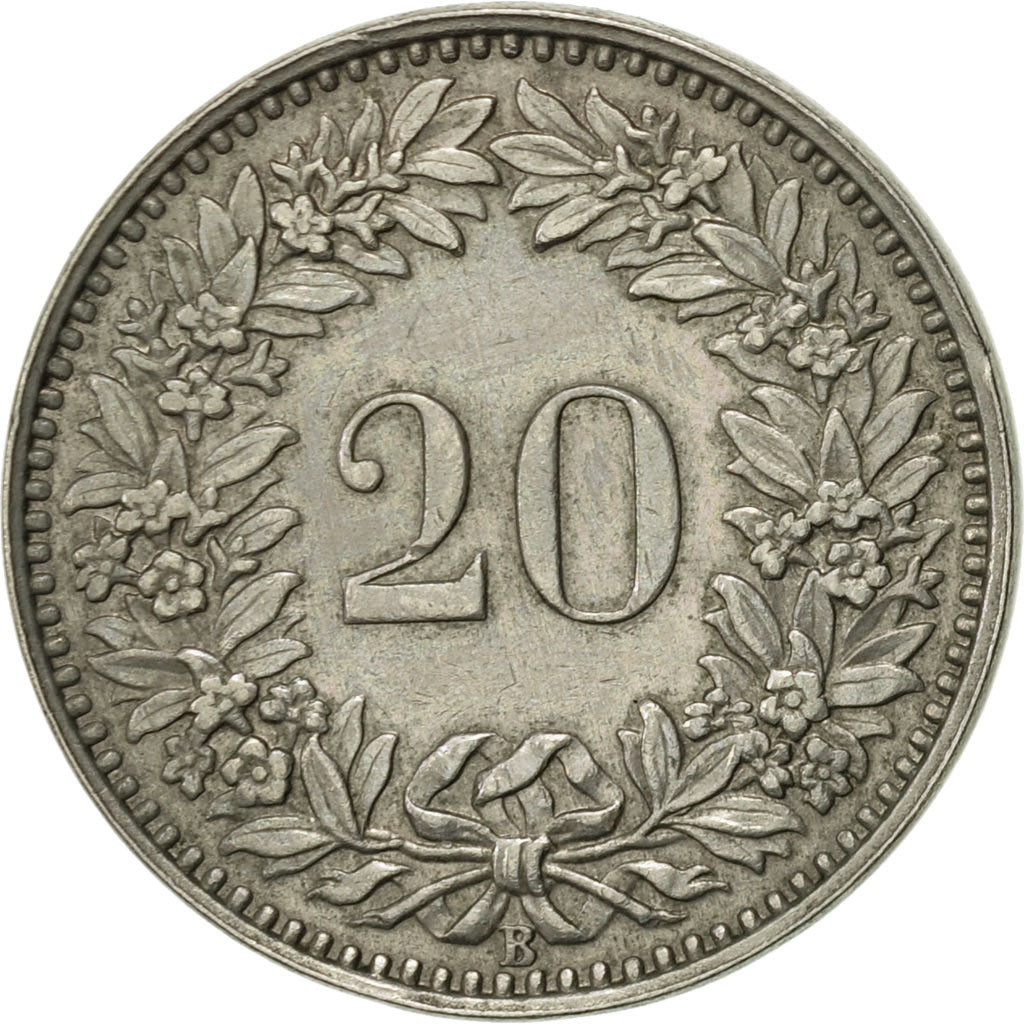 Coin, Switzerland, 20 Rappen, 1957, Bern, AU(55-58), Copper-nickel, KM:29a