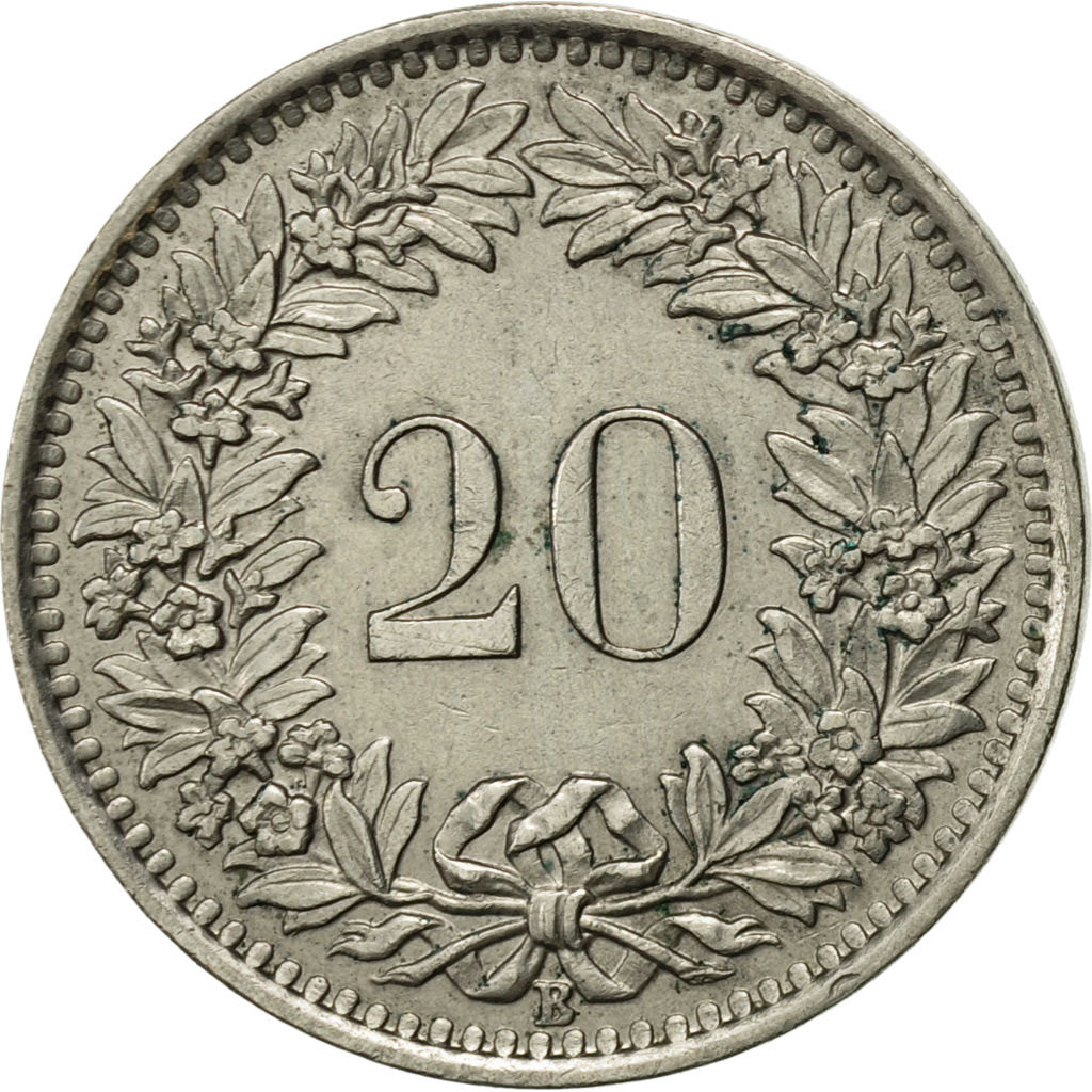 Coin, Switzerland, 20 Rappen, 1955, Bern, AU(55-58), Copper-nickel, KM:29a