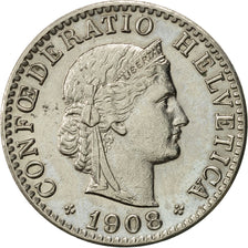 Switzerland, 20 Rappen, 1908, Bern, AU(55-58), Nickel, KM:29
