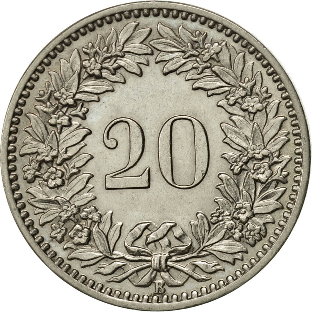 Switzerland, 20 Rappen, 1908, Bern, AU(55-58), Nickel, KM:29