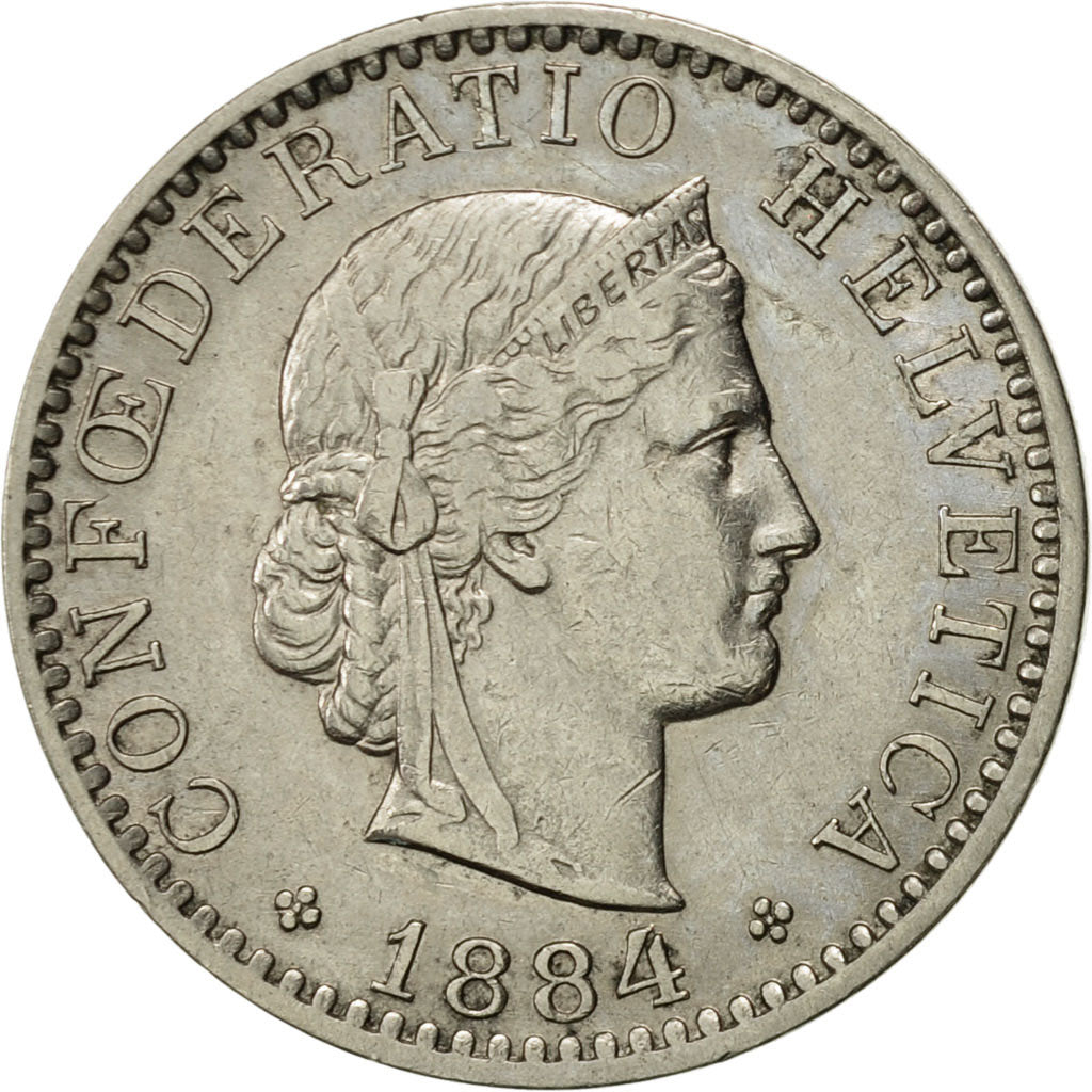 Münze, Schweiz, 20 Rappen, 1884, Bern, VZ, Nickel, KM:29