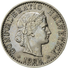 Switzerland, 20 Rappen, 1933, Bern, AU(55-58), Nickel, KM:29